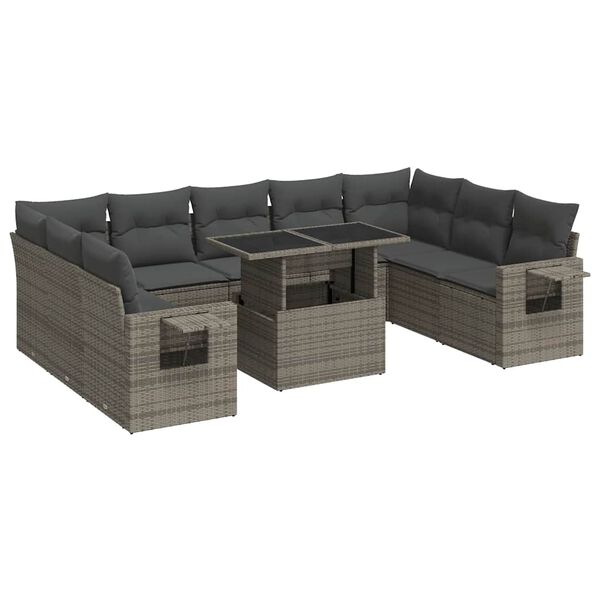 vidaXL Set Divano da Giardino 10 pz con Cuscini Grigio in Polyrattan