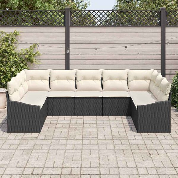 vidaXL Set Divano da Giardino 9 pcs Nero Poly Rattan