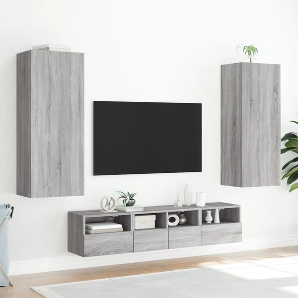 vidaXL Mobili TV a Muro 5pz Grigio Sonoma in Legno Multistrato
