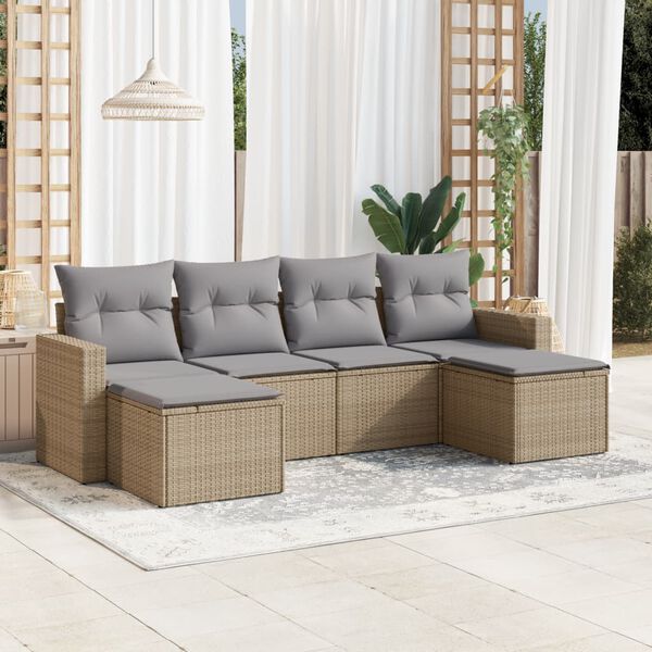 vidaXL Set Divano da Giardino 6 pz con Cuscini Beige in Polyrattan