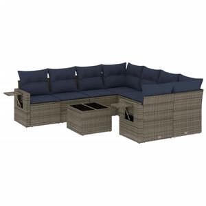 vidaXL Set Divani da Giardino 9 pz con Cuscini Grigio in Polyrattan