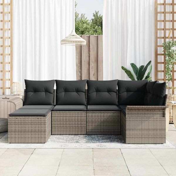 vidaXL Set Divano da Giardino con cuscino 6 pcs Grigio polyrattan