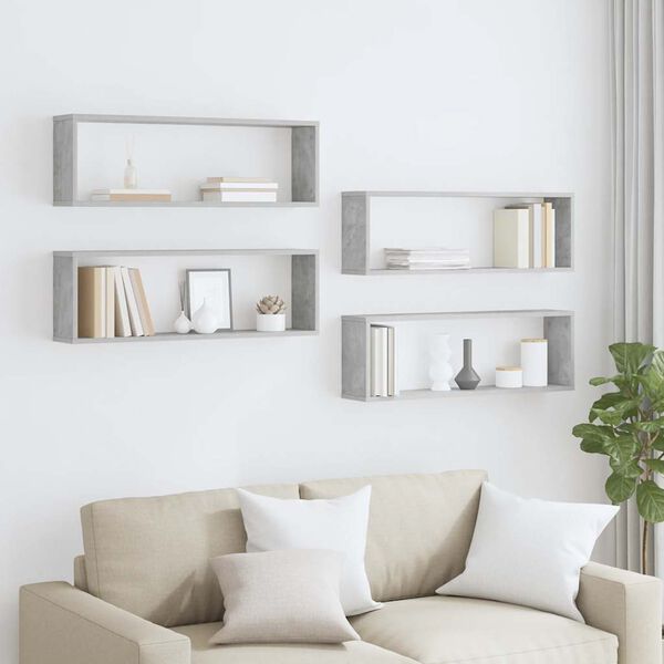 vidaXL Mensole Parete Cubo 4pz Grigio Cemento 80x15x26,5cm Multistrato