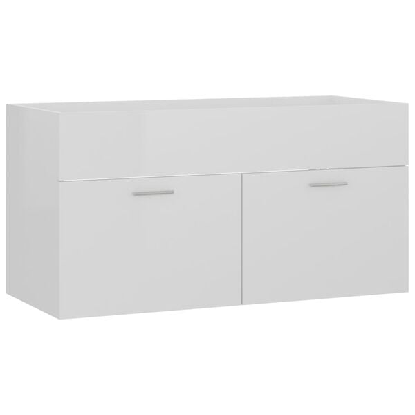 vidaXL Mobile Lavabo Bianco Lucido 90x38,5x46 cm in Legno Multistrato