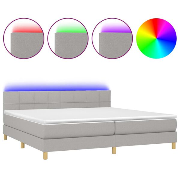 vidaXL Letto a Molle Materasso e LED Grigio Chiaro 200x200 cm Tessuto