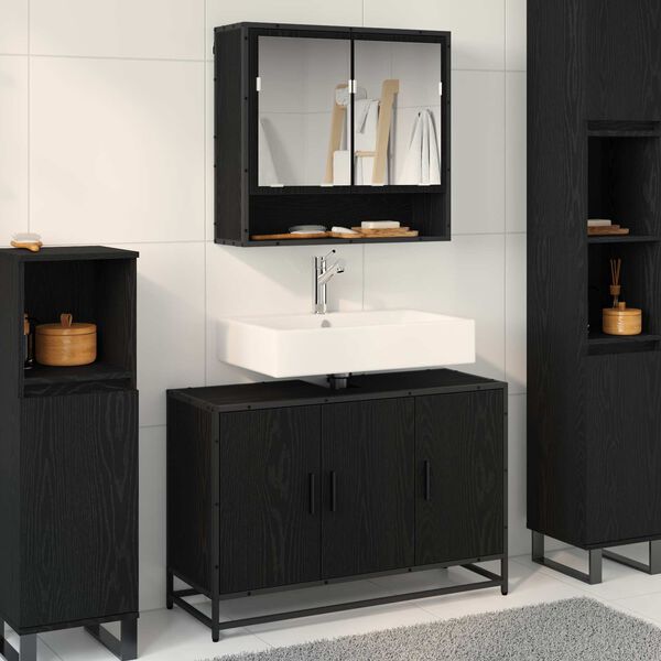 vidaXL Set di mobili per il bagno 2 pcs Rovere Nero Legno multistrato