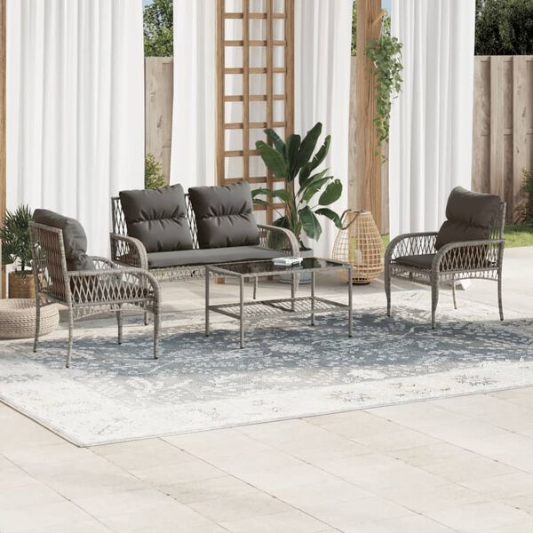 vidaXL Set Divani da Giardino 4 pz con Cuscini in Polyrattan Grigio