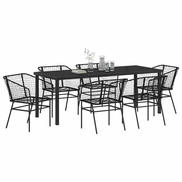 vidaXL Set da Pranzo per Giardino 7 pcs Nero polyrattan