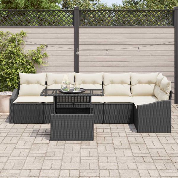 vidaXL Set Divano da Giardino con cuscino 7 pcs Nero e Crema