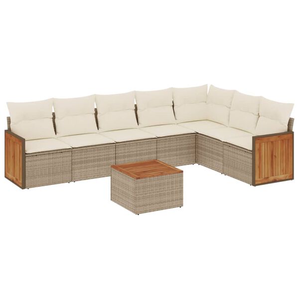 vidaXL Set Divano da Giardino 8 pz con Cuscini Beige in Polyrattan
