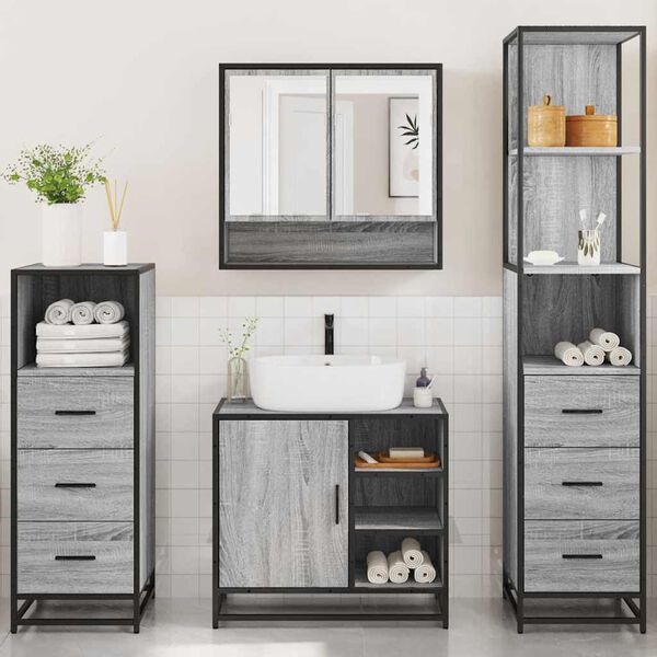 vidaXL Set Mobili da Bagno 4 pz Grigio Sonoma in Legno Multistrato