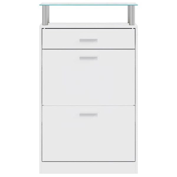 vidaXL Scarpiera con Cassetto e Mensola Vetro Sopra in Legno Bianco