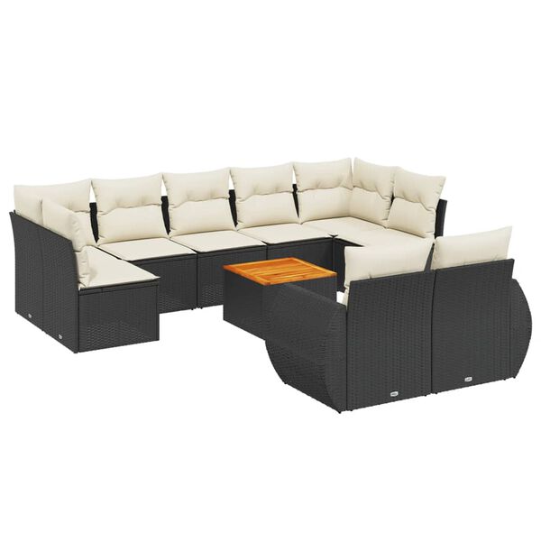 vidaXL Set Divani da Giardino 10pz con Cuscini in Polyrattan Nero