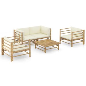 vidaXL Set Divani da Giardino 5 pz con Cuscini Bianco Crema in Bamb&ugrave;