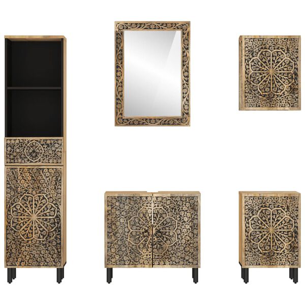 vidaXL Set Mobili da Bagno 5 pz in Legno Massello di Mango