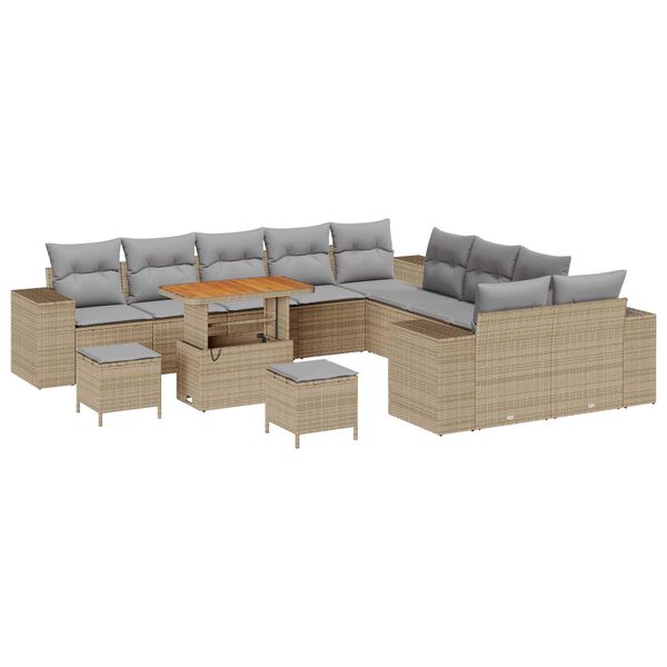 vidaXL Set Divano da Giardino con cuscino 13 pcs Beige polyrattan