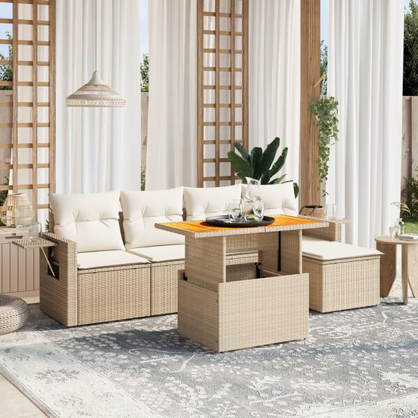 vidaXL Set Divano da Giardino 6 pz con Cuscini Beige in Polyrattan