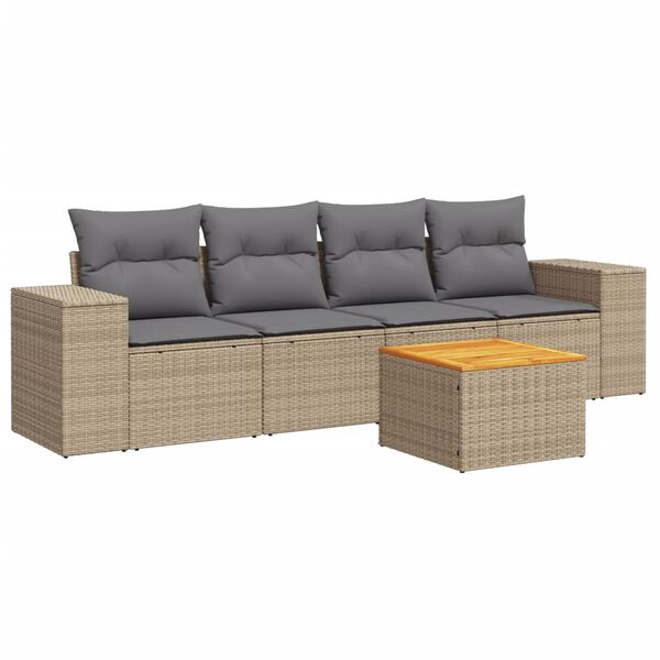 vidaXL Set Divano da Giardino 5 pz con Cuscini Beige in Polyrattan