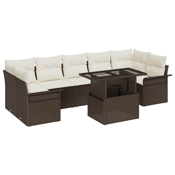 vidaXL Set Divano da Giardino con cuscino 8 pcs Marrone polyrattan