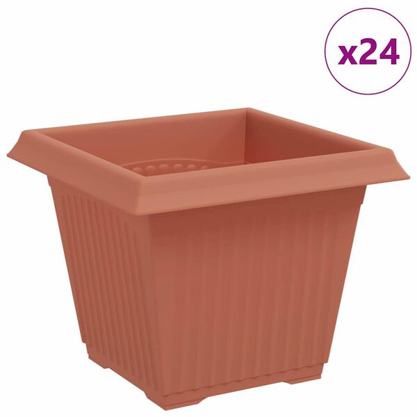 vidaXL Vaso quadrato per fiori 24 pcs Rosso Mattone 20 x 20 x 16 cm