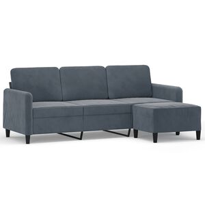 vidaXL Divano a 3 Posti con Poggiapiedi Grigio Scuro 180 cm in Velluto