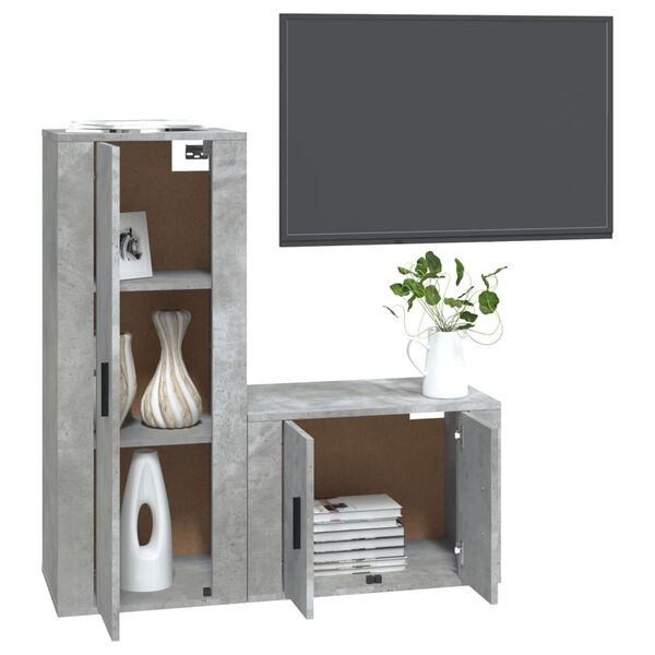 vidaXL Set di Mobili Porta TV 2 pz Grigio Cemento in Legno Multistrato
