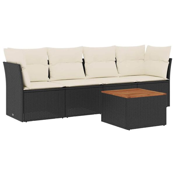 vidaXL Set Divani da Giardino 5 pz con Cuscini in Polyrattan Nero