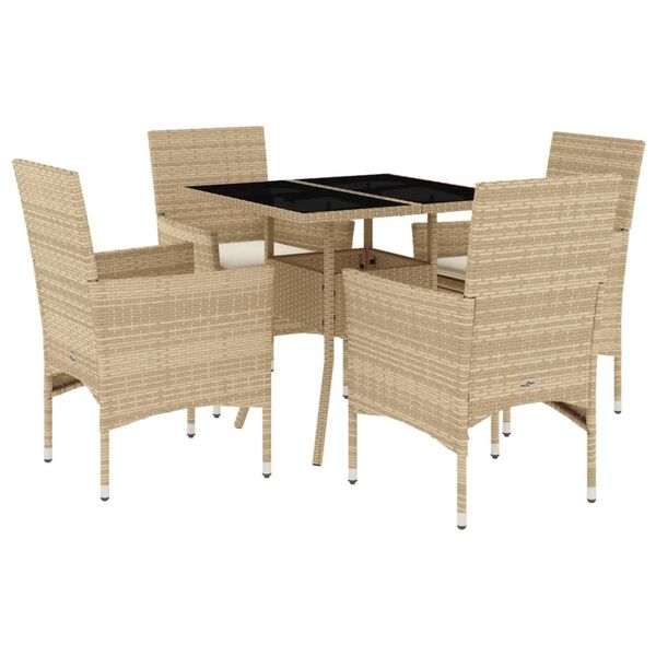 vidaXL Set da Pranzo da Giardino 5 pz con Cuscini Polyrattan e Vetro