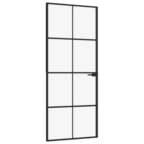 vidaXL Porta Interna Nera 83x201,5cm Vetro Temperato Alluminio Sottile