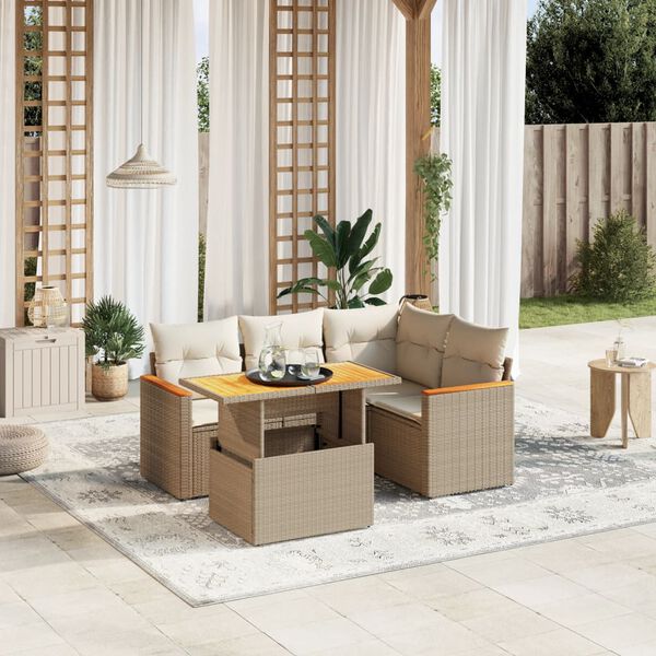 vidaXL Set Divano da Giardino 5 pz con Cuscini Beige in Polyrattan