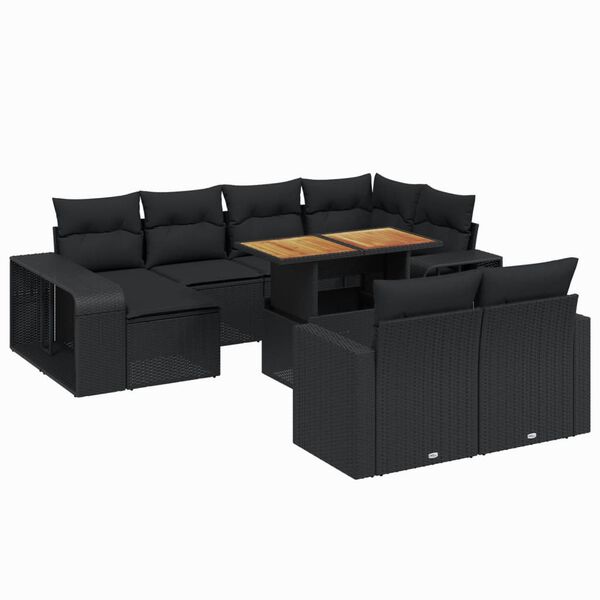 vidaXL Set Divani da Giardino 11 pz con Cuscini in Polyrattan Nero