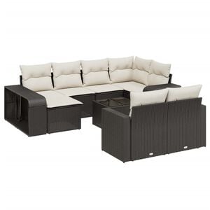 vidaXL Set Divani da Giardino 11 pz con Cuscini in Polyrattan Nero