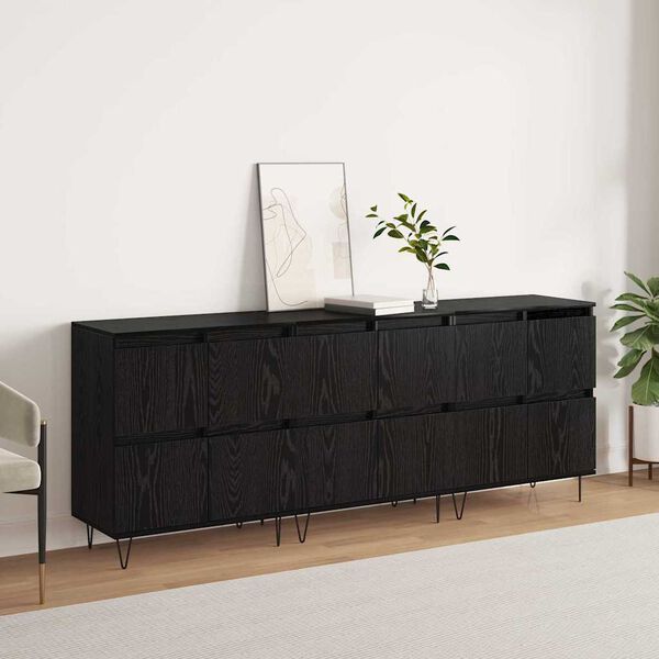 vidaXL Sideboards 3 pcs Rovere nero 180 x 35 x 70 cm Legno multistrato