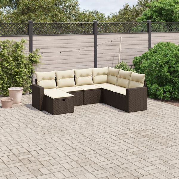 vidaXL Set Divani da Giardino 7 pz con Cuscini Marrone in Polyrattan