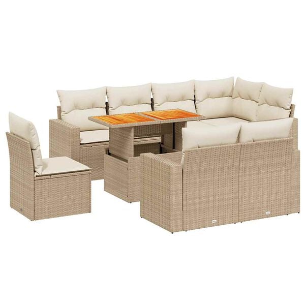 vidaXL Set Divano da Giardino 9 pz con Cuscini Beige in Polyrattan