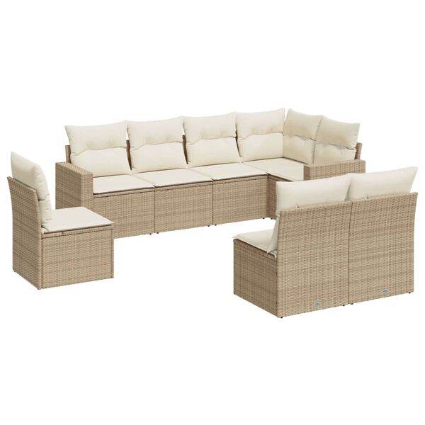 vidaXL Set Divano da Giardino 8 pz con Cuscini Beige in Polyrattan