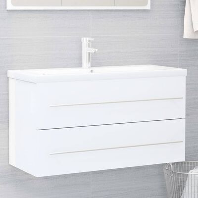 vidaXL Set Mobili da Bagno 2 pz Bianco Lucido in Legno Multistrato