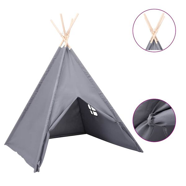 vidaXL Tenda Tipi Bambini con Borsa Grigio Microfibra 120x120x150cm