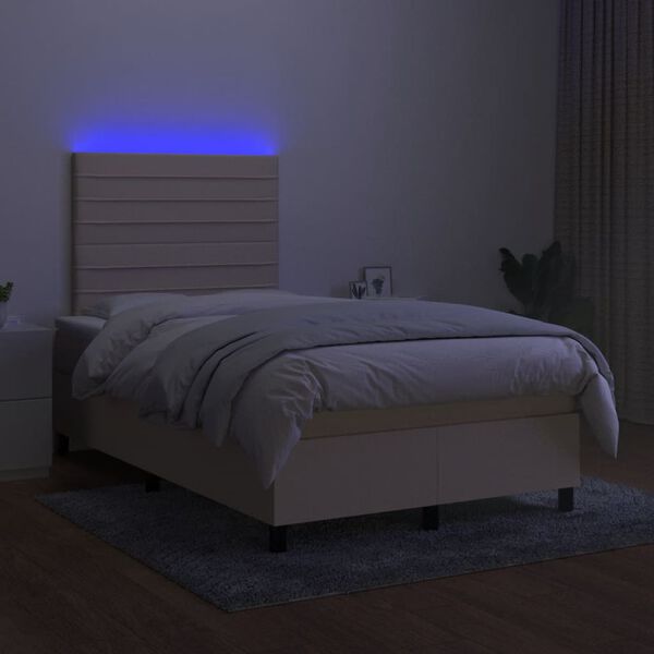 vidaXL Letto a Molle con Materasso e LED Crema 120x190 cm in Tessuto
