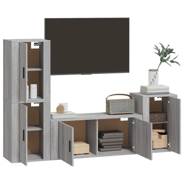 vidaXL Set di Mobili Porta TV 4 pz Grigio Sonoma in Legno Multistrato