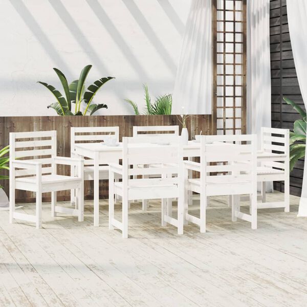 vidaXL Set da Pranzo per Giardino 7pz Bianco in Legno Massello di Pino