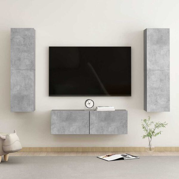 vidaXL Set di Mobili Porta TV 3 pz Grigio Cemento in Legno Multistrato