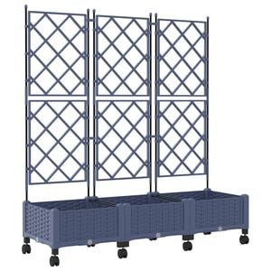 vidaXL Vaso da giardino con grigliato e ruote 3 pz Grigio PP