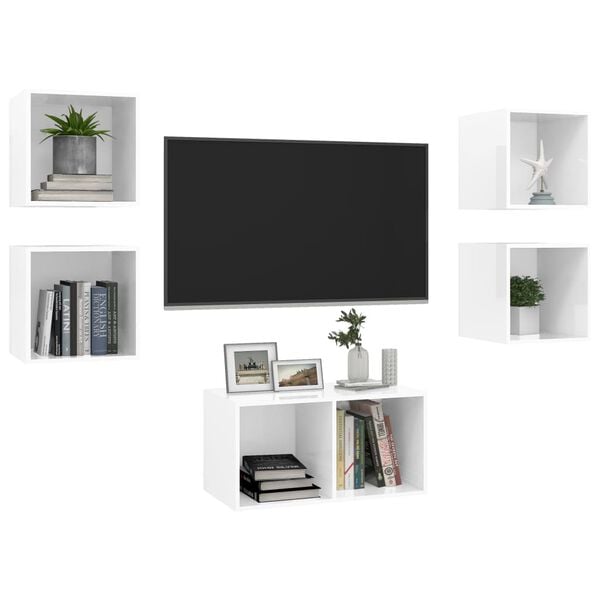 vidaXL Set Mobili TV 5 pz Bianco Lucido in Legno Multistrato