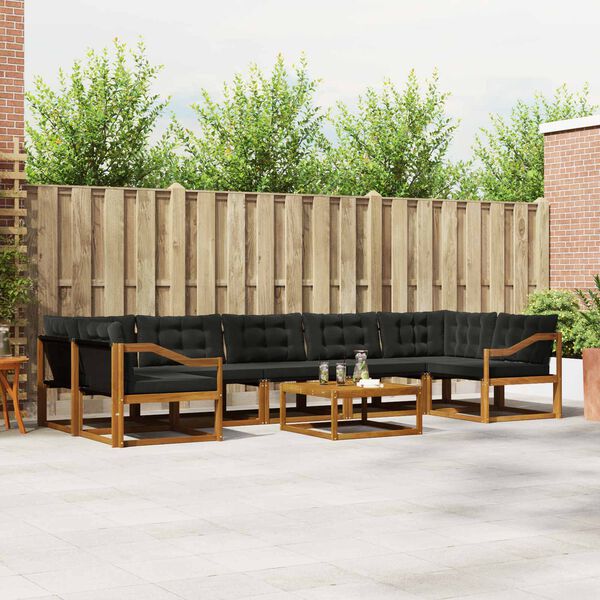 vidaXL Set di divani da esterno con cuscino 8 pcs Naturale e Nero