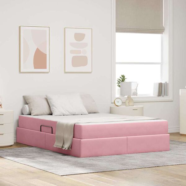 vidaXL Letto con contenitore e materasso Rosa 140 x 190 cm Velluto