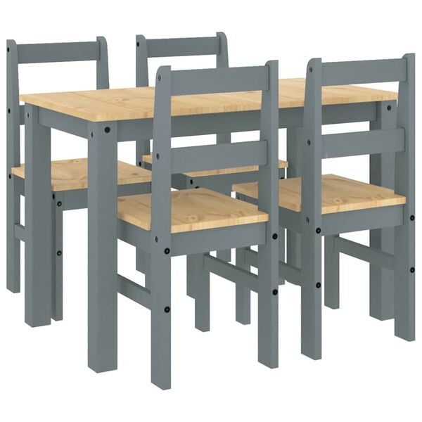 vidaXL Set da Pranzo 5 pz Panama Grigio in Legno Massello di Pino