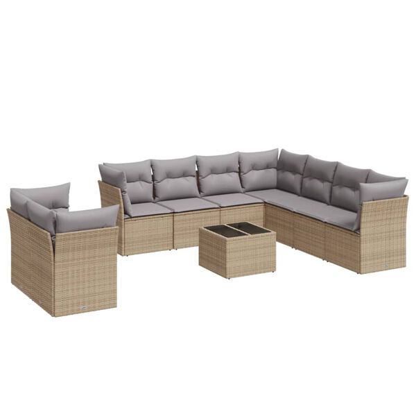 vidaXL Set Divano da Giardino 10 pz con Cuscini Beige in Polyrattan