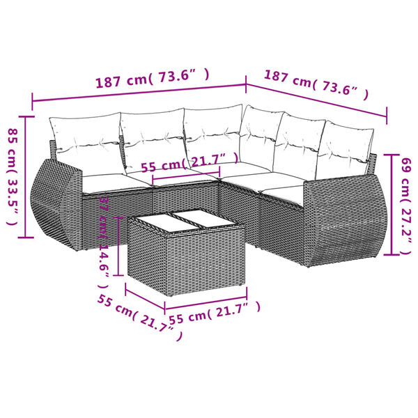vidaXL Set Divano da Giardino 6pz con Cuscini Grigio Chiaro Polyrattan