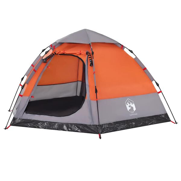 vidaXL Tenda Campeggio Cabina 4 Pers. Grigio Arancione Rilascio Rapido